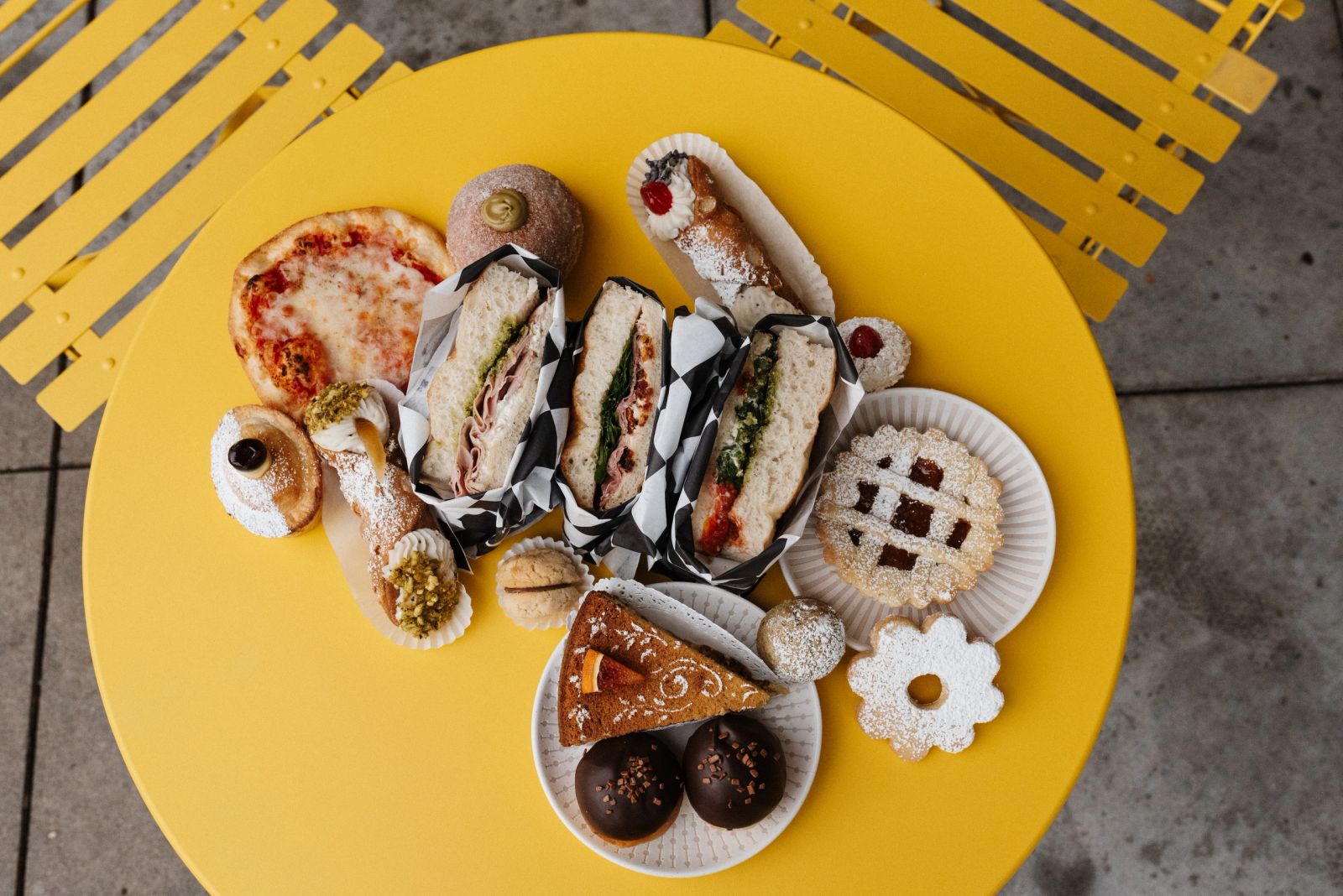 An assortment of Caffè Sorrento sandwiches and pastries